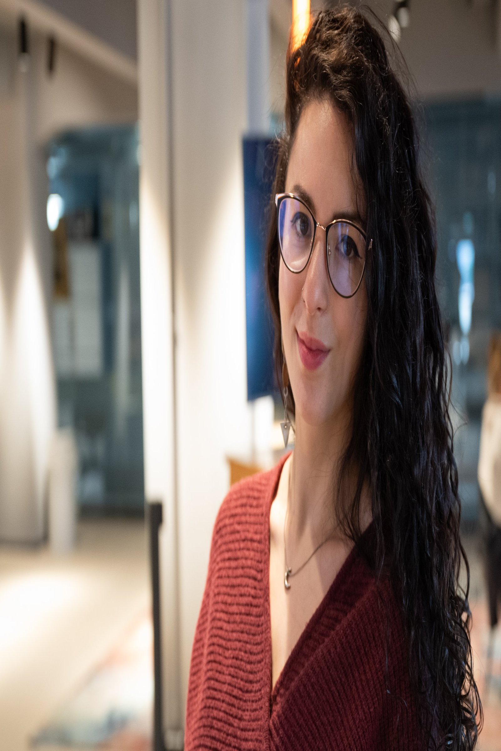 a woman wearing glasses